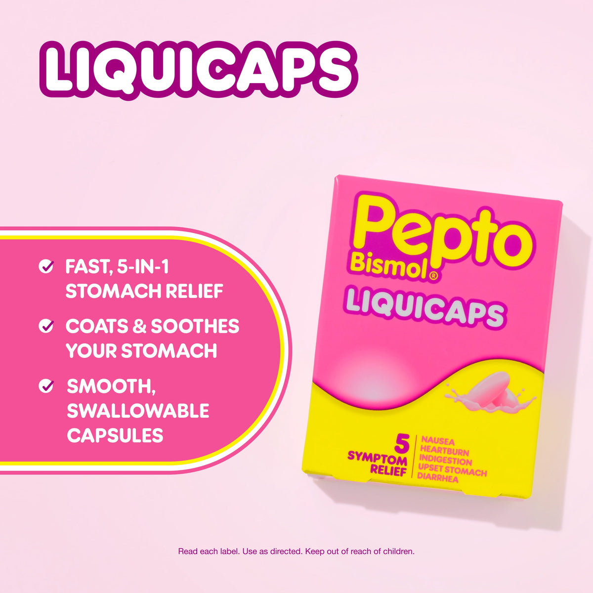 Pepto Bismol Liquicaps, Upset Stomach Relief, Stomach Relief, Anti-Diarrheal, 24 Count