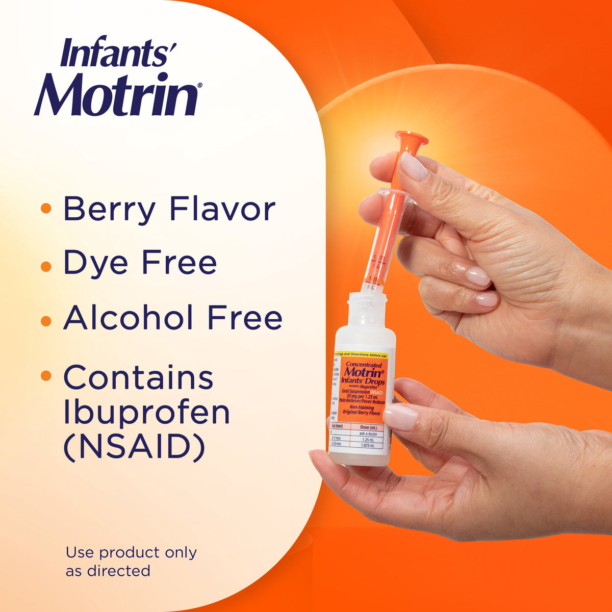Motrin Infant Ibuprofen Dye-Free, Fever Reducer, Oral Suspension Liquid, Berry Flavor 1 Fl Ounce