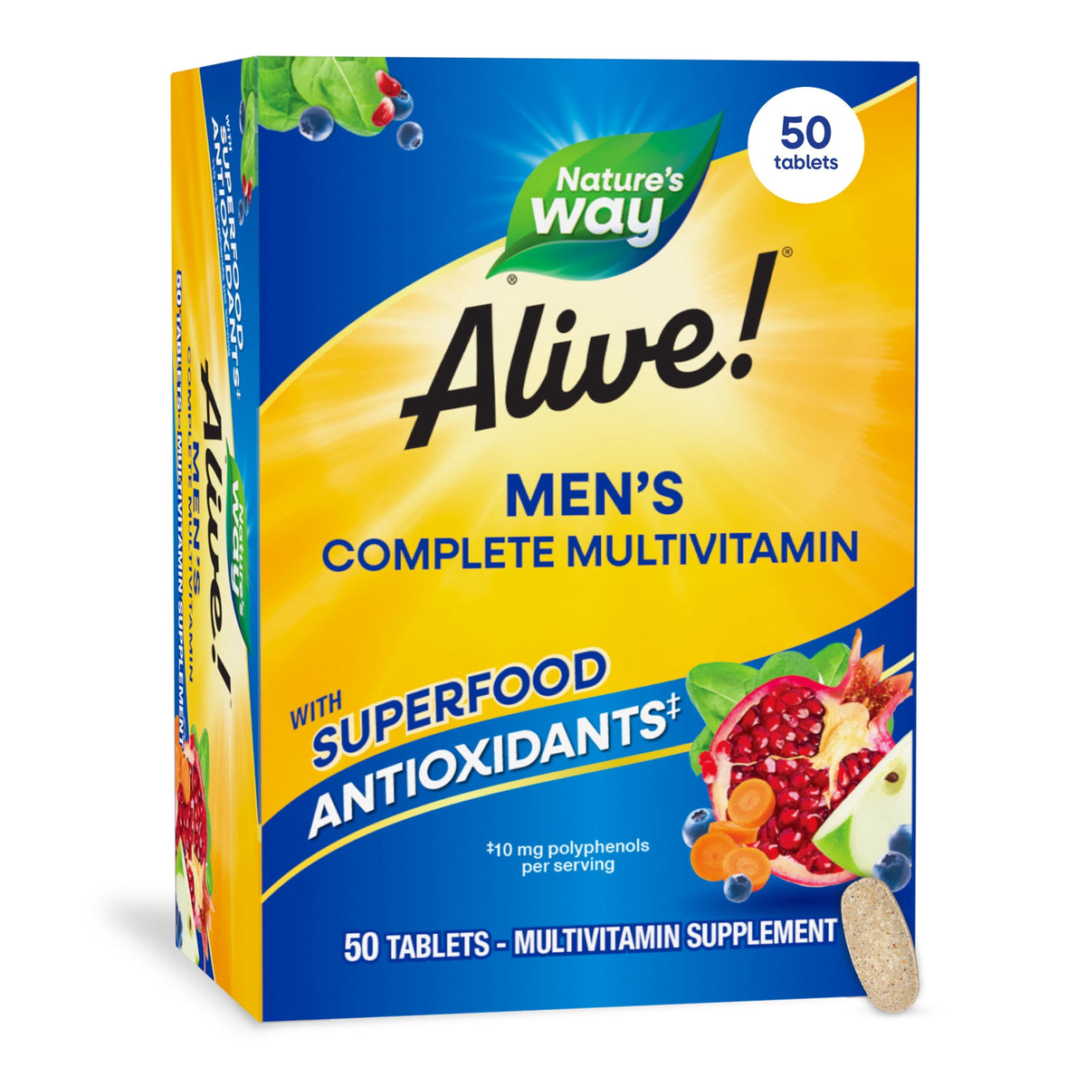 Nature's Way Alive! Men's Complete Multivitamin Tablets, B-Vitamins, 50 Count