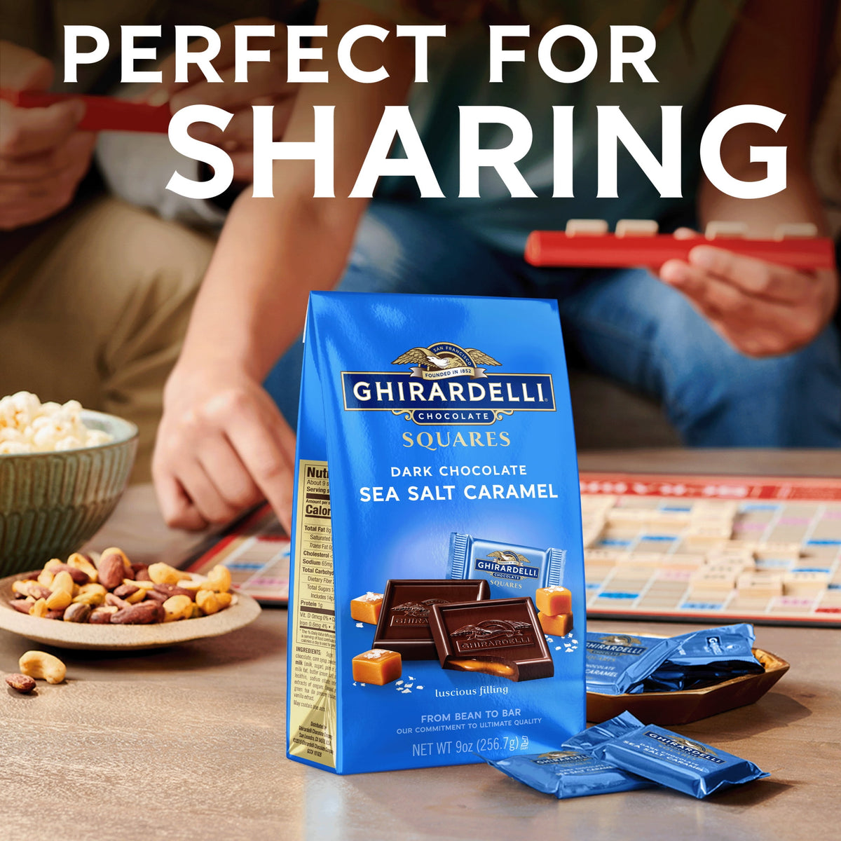 GHIRARDELLI Dark Chocolate Candy SQUARES with Sea Salt Caramel Filling, 5.32 oz Bag