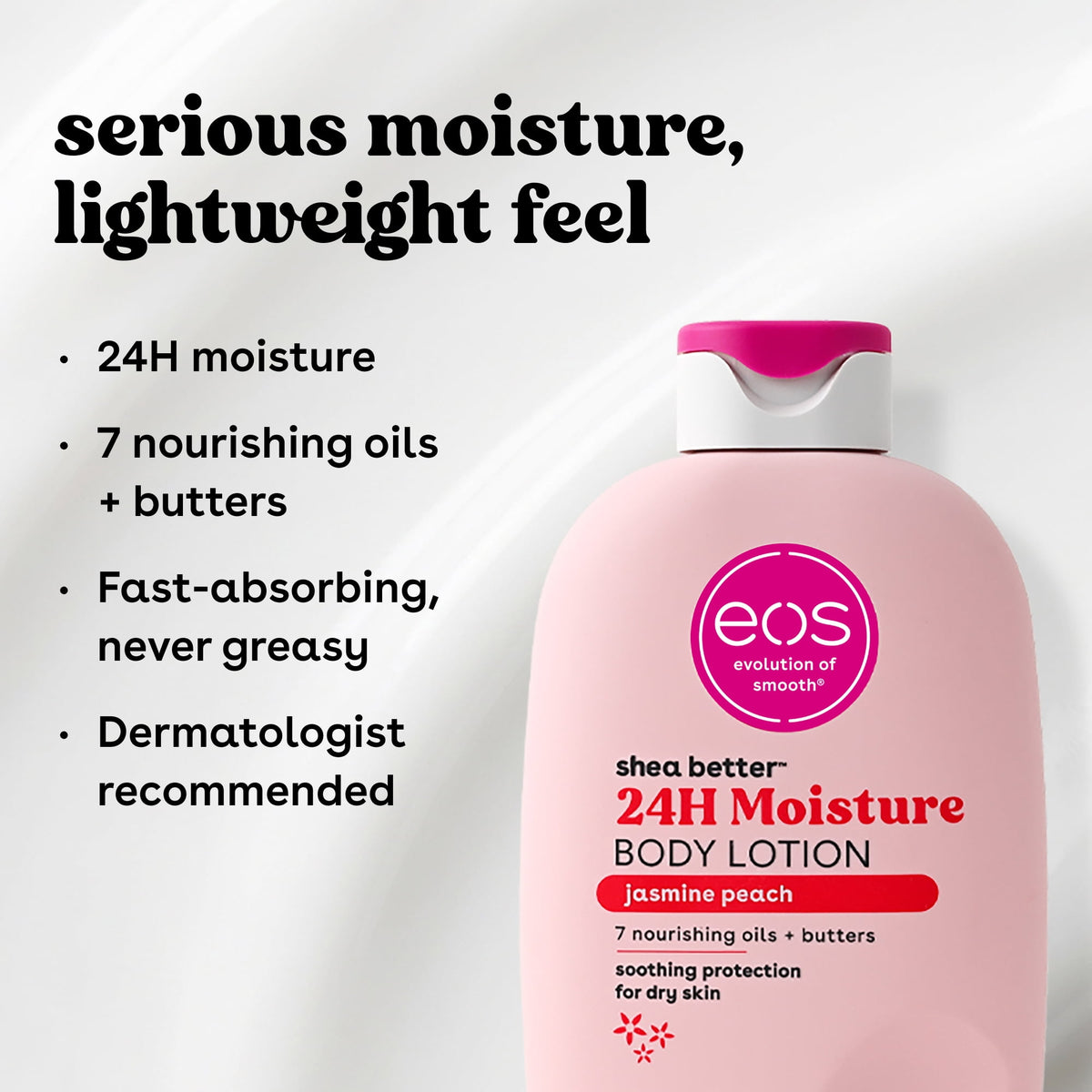 eos Jasmine Peach Body Lotion, 24 Hour Moisturizing Daily Body Moisturizer for Dry Skin with Shea Butter & Vitamin E, 16 fl oz