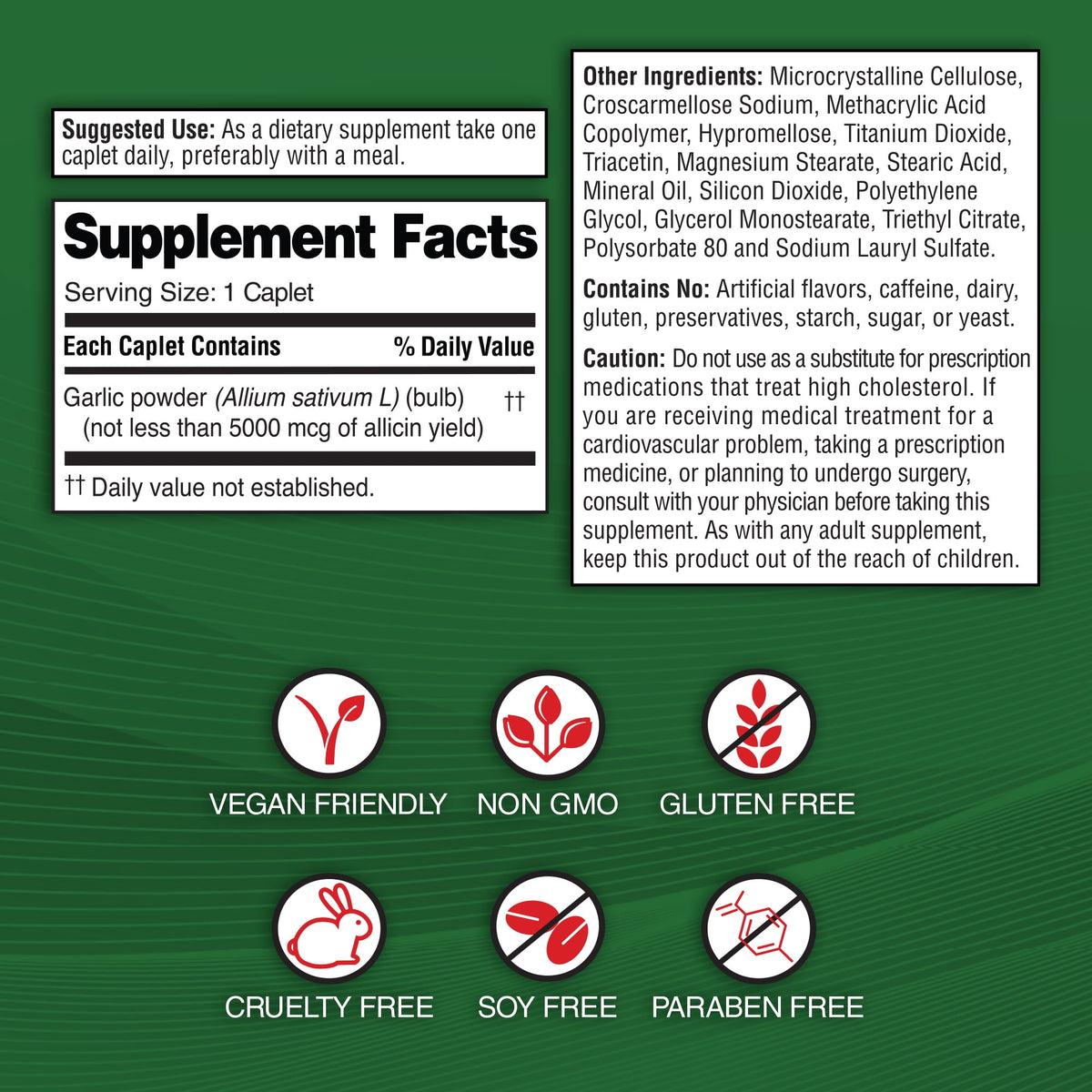 Garlique Healthy Cholesterol Support Supplement, Odor Free Garlic, 5000 Mcg Allicin, Cardiovascular Health, 60 Count