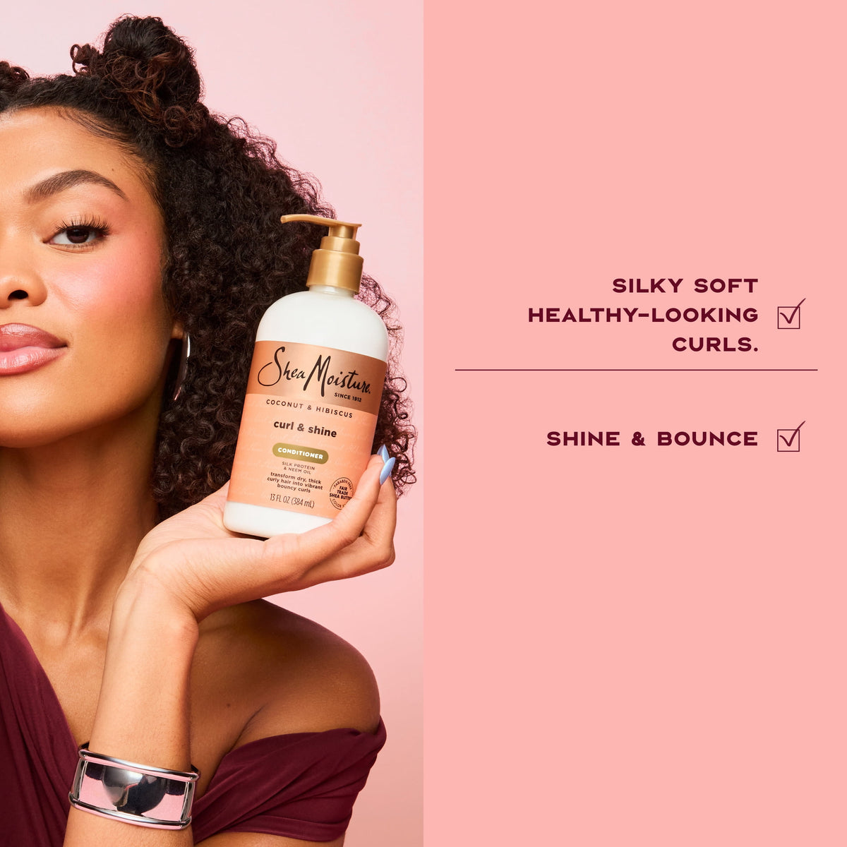 SheaMoisture Curl & Shine Conditioner for Thick, Curly Hair Coconut & Hibiscus, To Moisturize & Soften, ,13 Fl oz