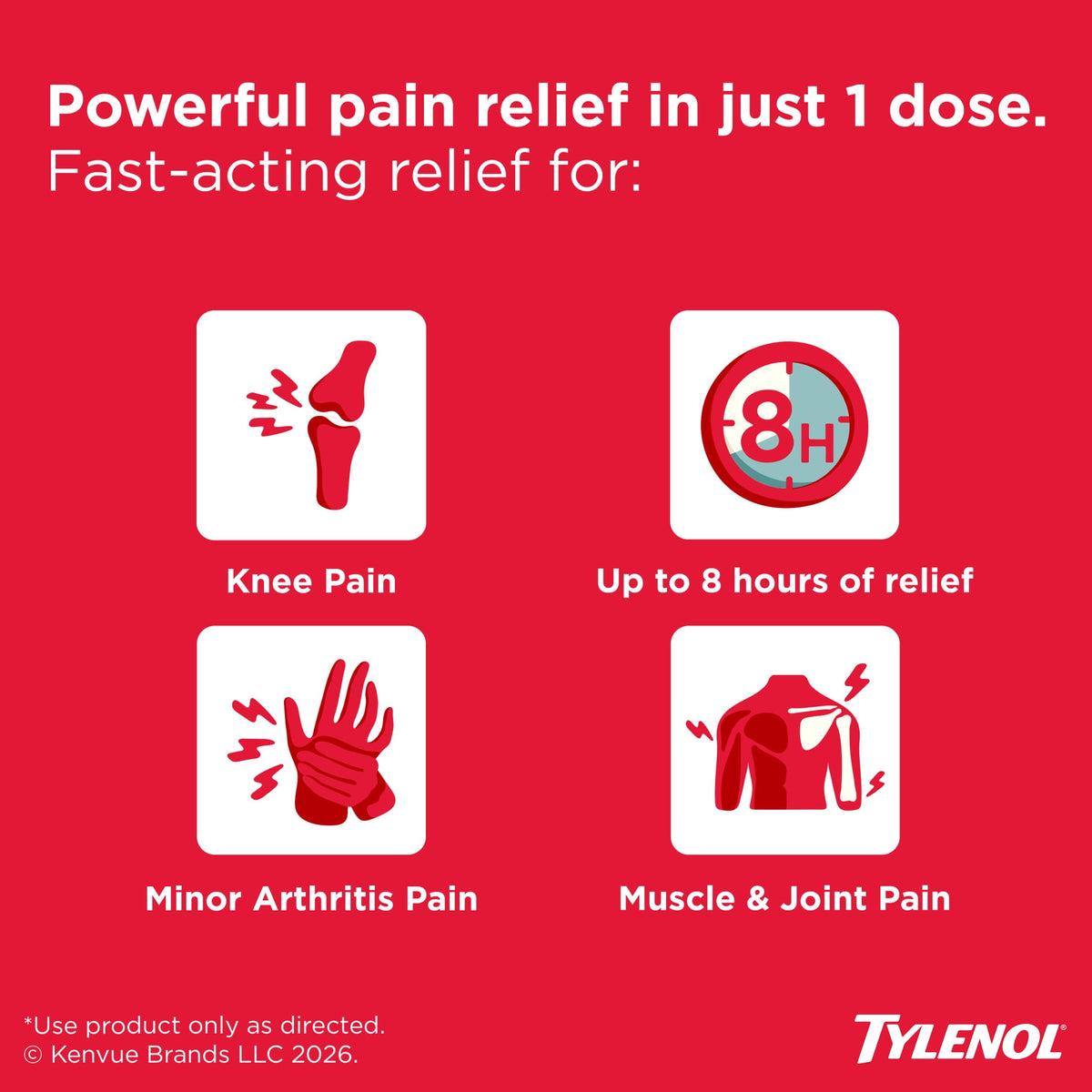 Tylenol 8 Hour Arthritis Fast, Strong Pain Relief, Acetaminophen 650 mg Extended Release, 100 Count