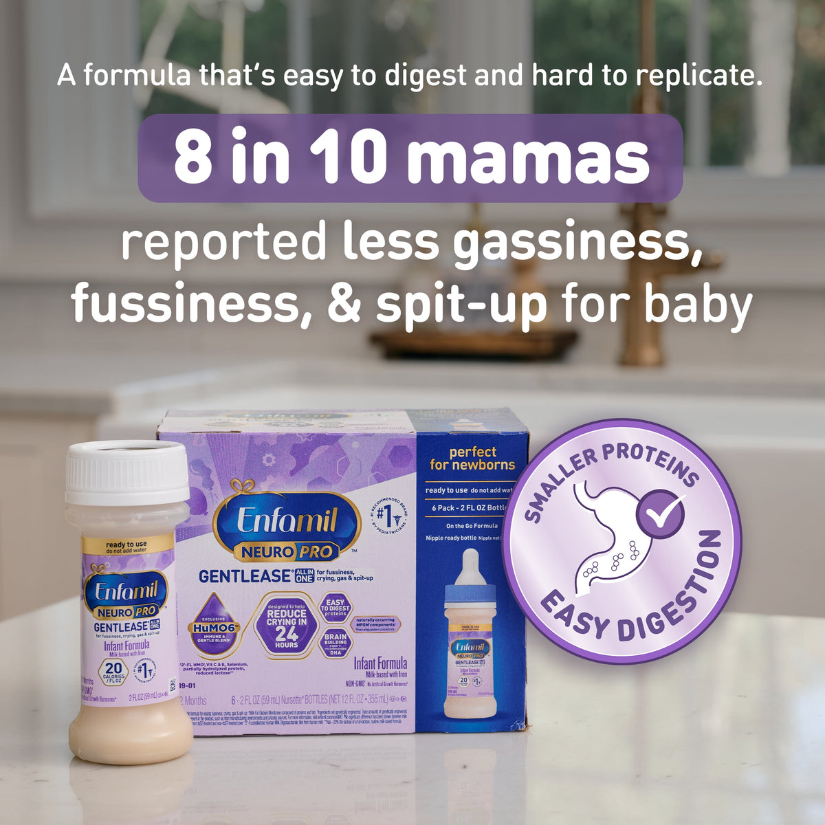 Enfamil NeuroPro Gentlease Ready-to-Feed Baby Formula for Easing Fussiness, Gas, Spit-up in 24hrs, 2 fl oz Bottle, 6 Count