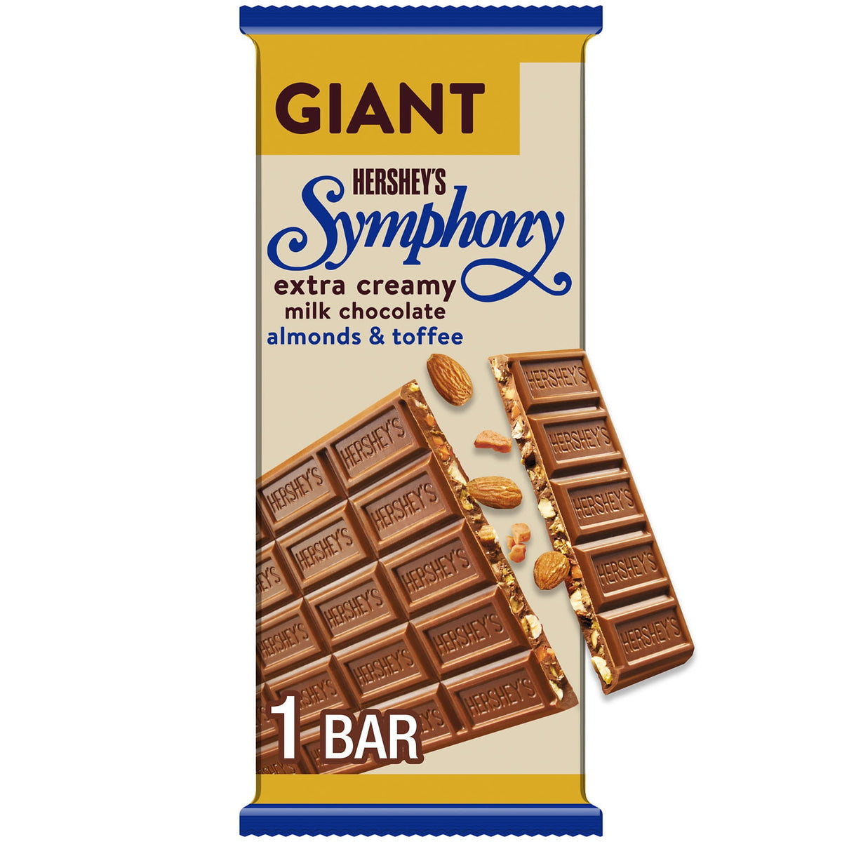 Hershey's Symphony Chocolate Almond Toffee Giant Candy, Bar 7.37 oz, 25 Pieces