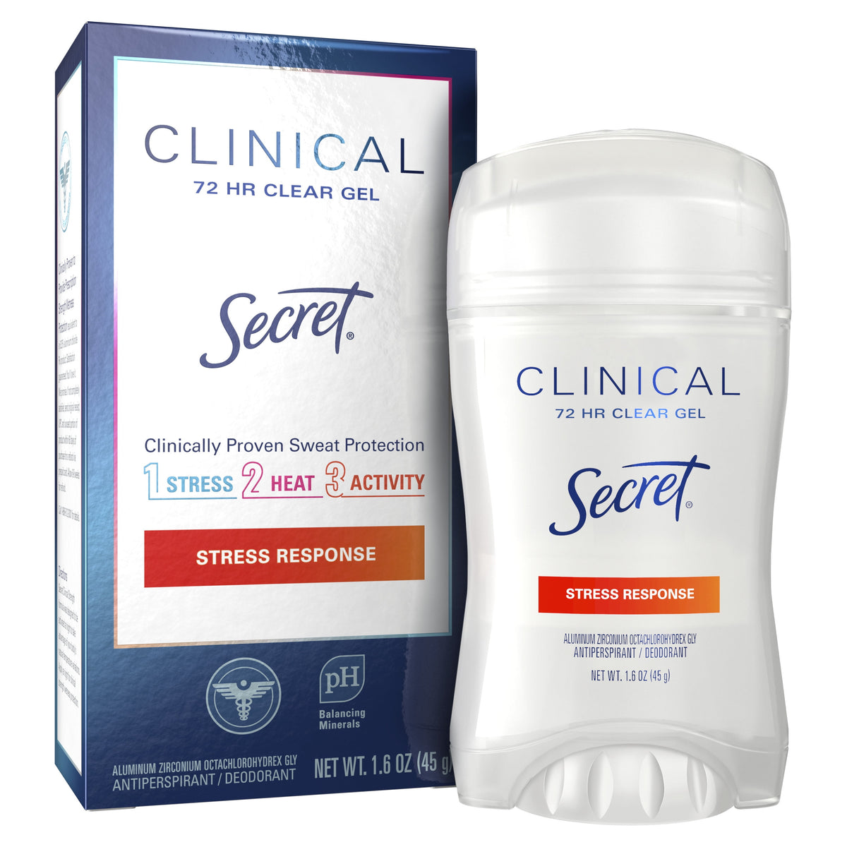 Secret Clinical Antiperspirant and Deodorant for Women Clear Gel, Stress Response, 1.6 oz