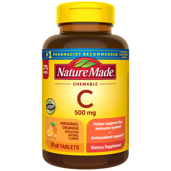 Nature Made Chewable Vitamin C 500 mg Tablets, Dietary Supplement for Immune Support, 70 Ct