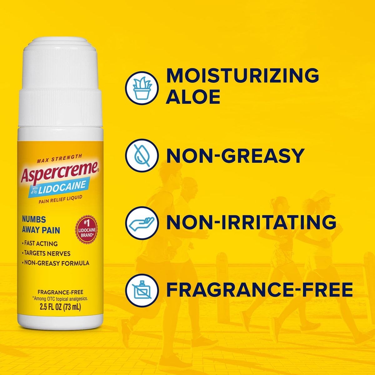 Aspercreme Max Strength Topical Numbing Pain Reliever Roll-on Liquid, 4% Lidocaine, Odor Free, 2.5 fl oz