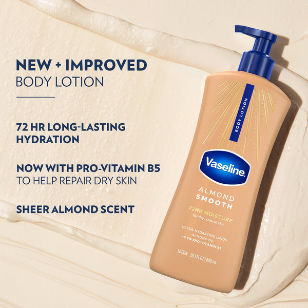 Vaseline Almond Smooth Body Lotion for Dry Skin Almond Smooth Lotion Made with Ultra-Hydrating Lipids, Almond Oil & Vitamin E for a Smooth, Natural