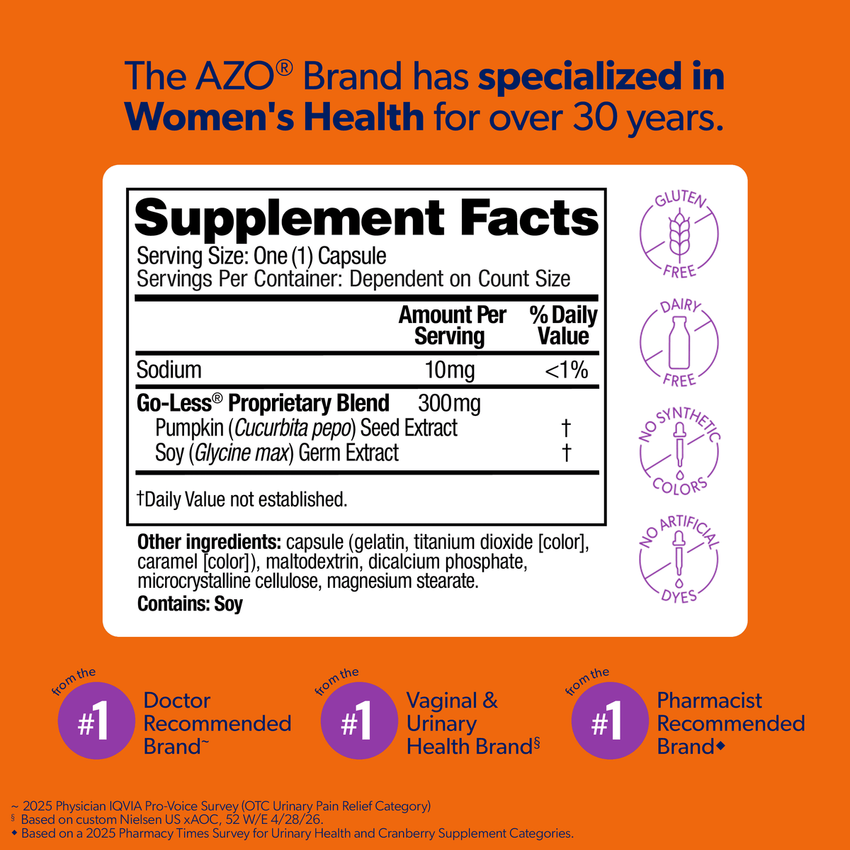 AZO Bladder Control with Go-Less® Blend Daily Supplement, Reduces Urgency & Leakage Naturally with 24-HR Support, 72 Count