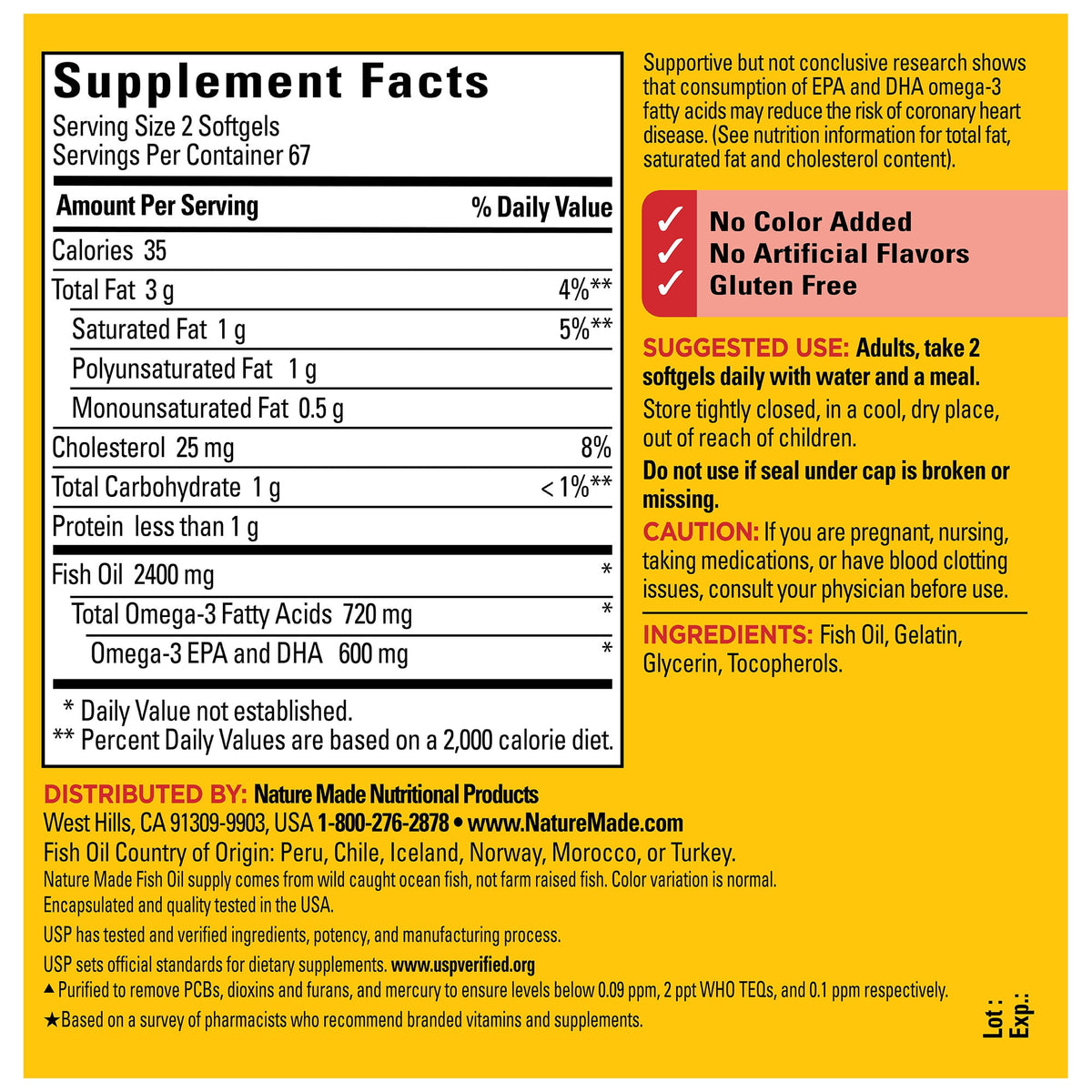 Nature Made Fish Oil 2400mg per Serving Softgels, Omega 3 Fish Oil Supplements, 134 Count