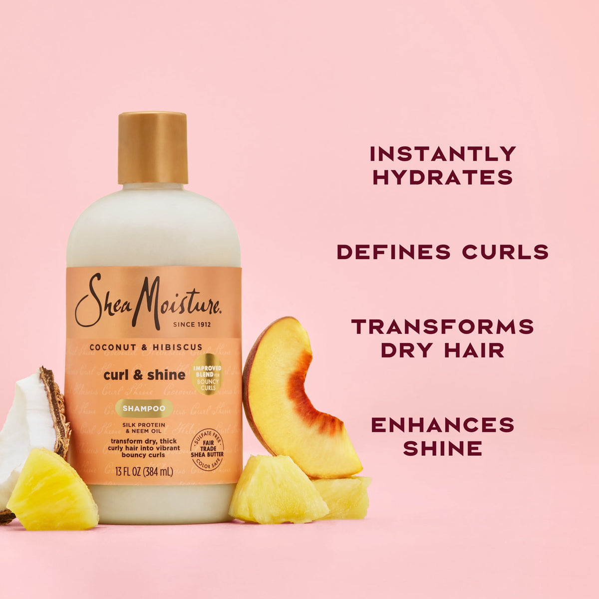 Shea Moisture Curly Hair Shampoo For Added Bounce, Definition & Dry Hair Cleansing, Coconut & Hibiscus With Silk Protein, Neem Oil And Coconut Oil