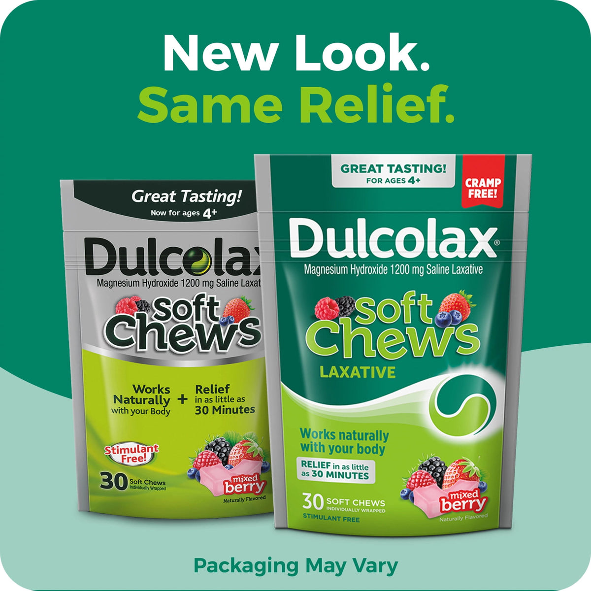 Dulcolax Soft Chews Saline Laxative Mixed Berry (30ct) Gentle Constipation Relief, Magnesium Hydroxide 1200mg