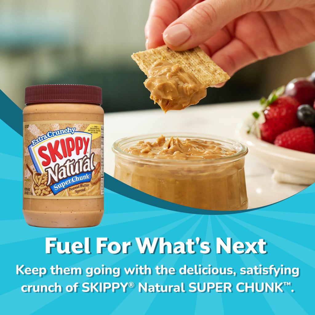 SKIPPY Natural SUPER CHUNK Peanut Butter Spread, Crunchy Peanut Pieces, 7g (7% DV) Protein, 40 oz Jar