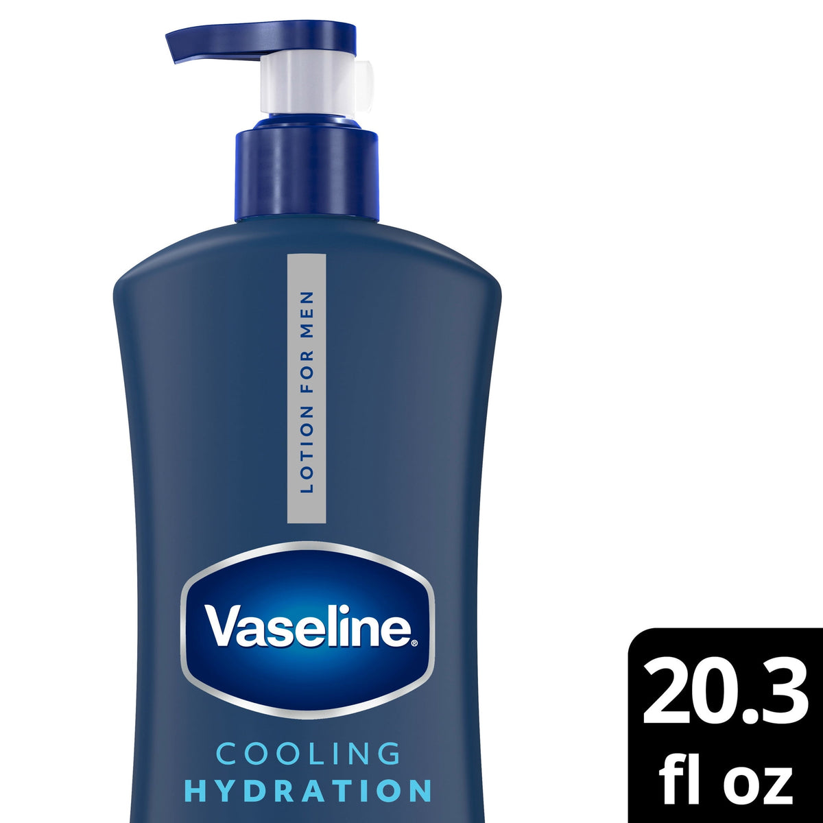 Vaseline Men Cooling Hydration 3-in-1 Face, Hands & Body Lotion For Men For Dry Skin With Menthol & Ultra-Hydrating Lipids, 20.3 fl oz
