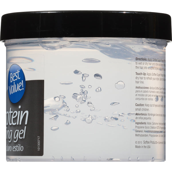Softee Super Freeze Protein Styling Gel 32 oz. Jar, Unisex, Clarifying, Strengthens Hair