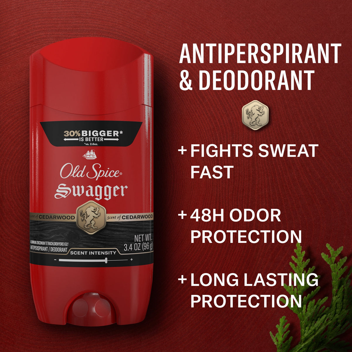 Old Spice Deodorant for Men, Antiperspirant, Swagger, 24/7 Sweat & Odor Protection, 3.4 oz