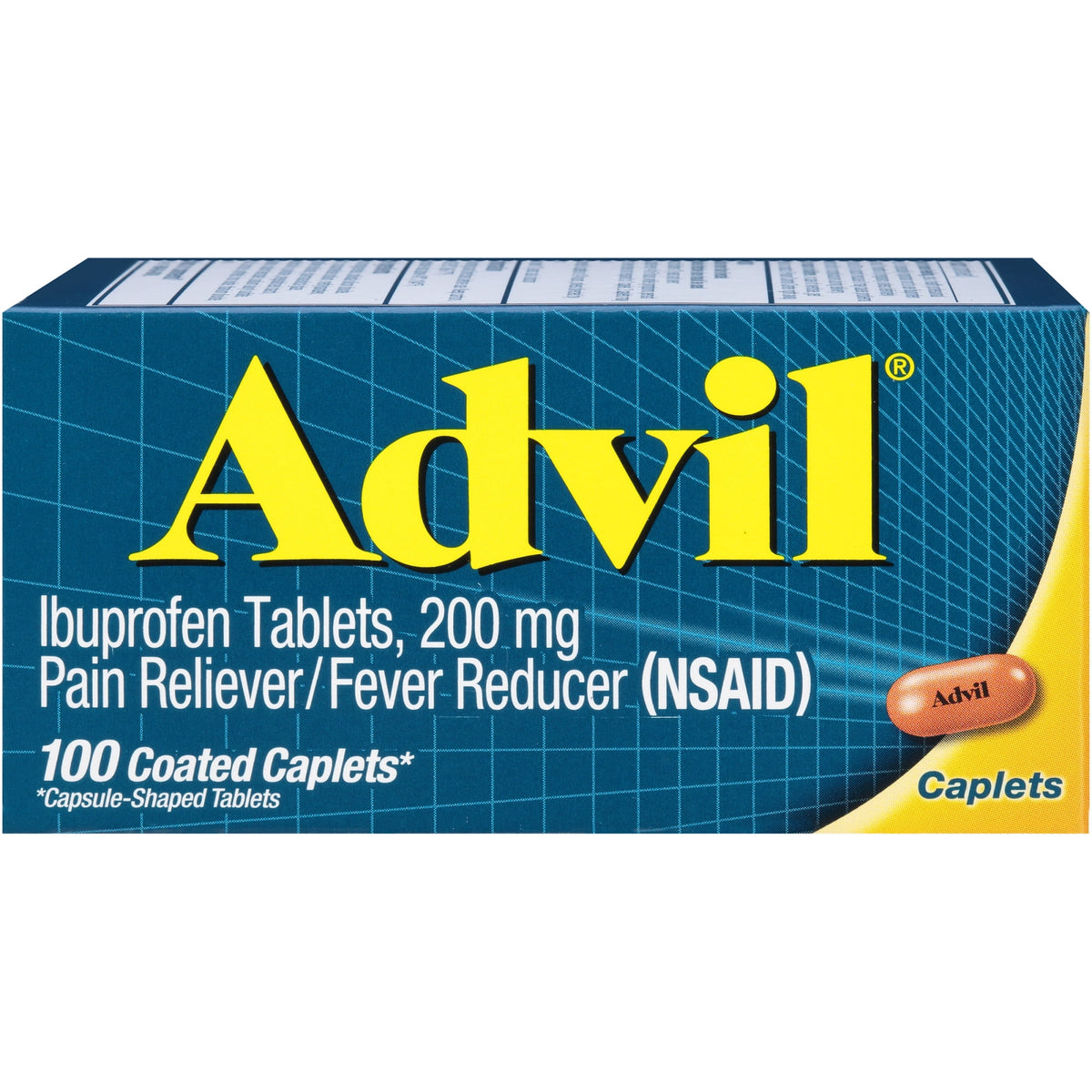 Advil Pain Reliever and Fever Reducer Coated Caplets, Ibuprofen 200Mg Pain Relief, 100 Count