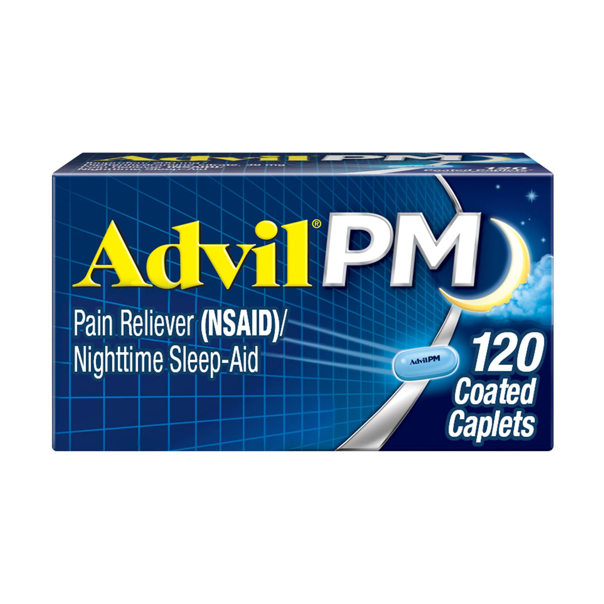 Advil PM Sleep Aid Pain Relievers, Ibuprofen, Diphenhydramine, Coated Caplet, 120 Count