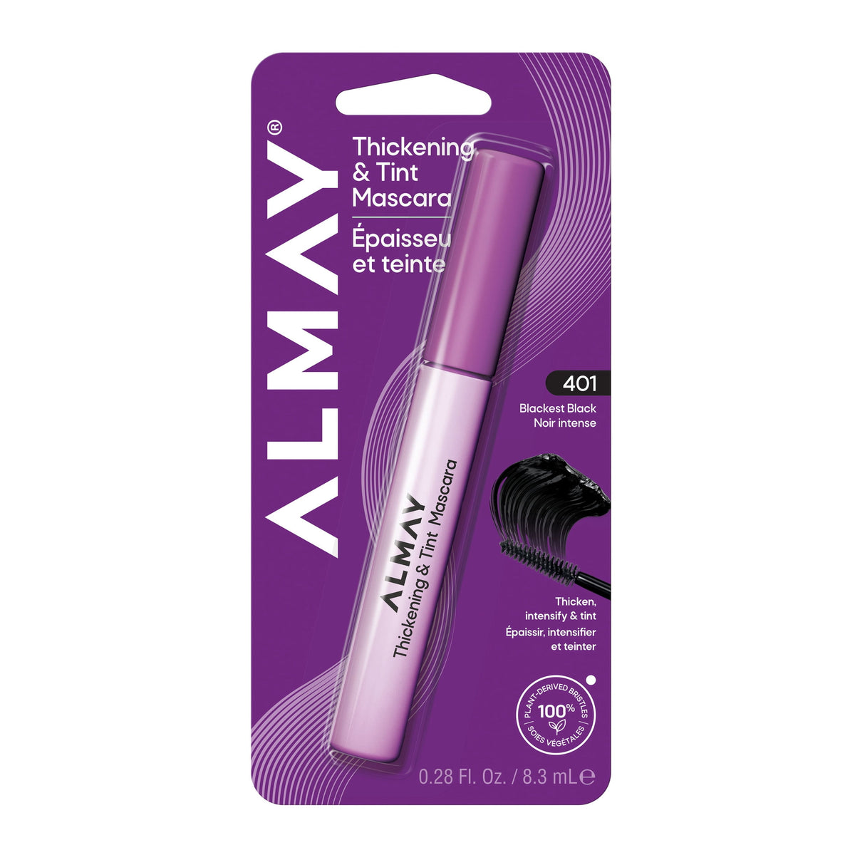 Almay Thickening & Tint Mascara, Nourishing Mascara, Hypoallergenic, 401 Blackest Black