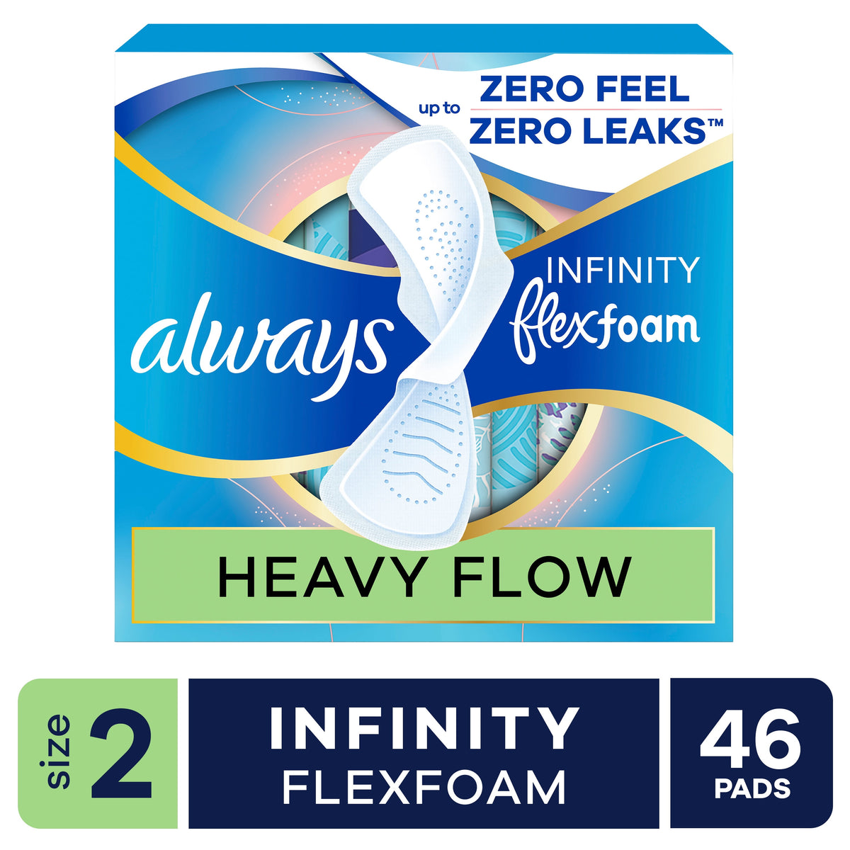 Always Infinity Feminine Pads, Size 2, Heavy, Wings, Unscented, 46 count