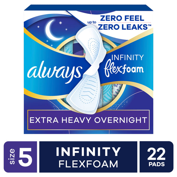 Always Infinity Feminine Pads, Size 5, Extra Heavy Overnight, Wings, Unscented, 22 count