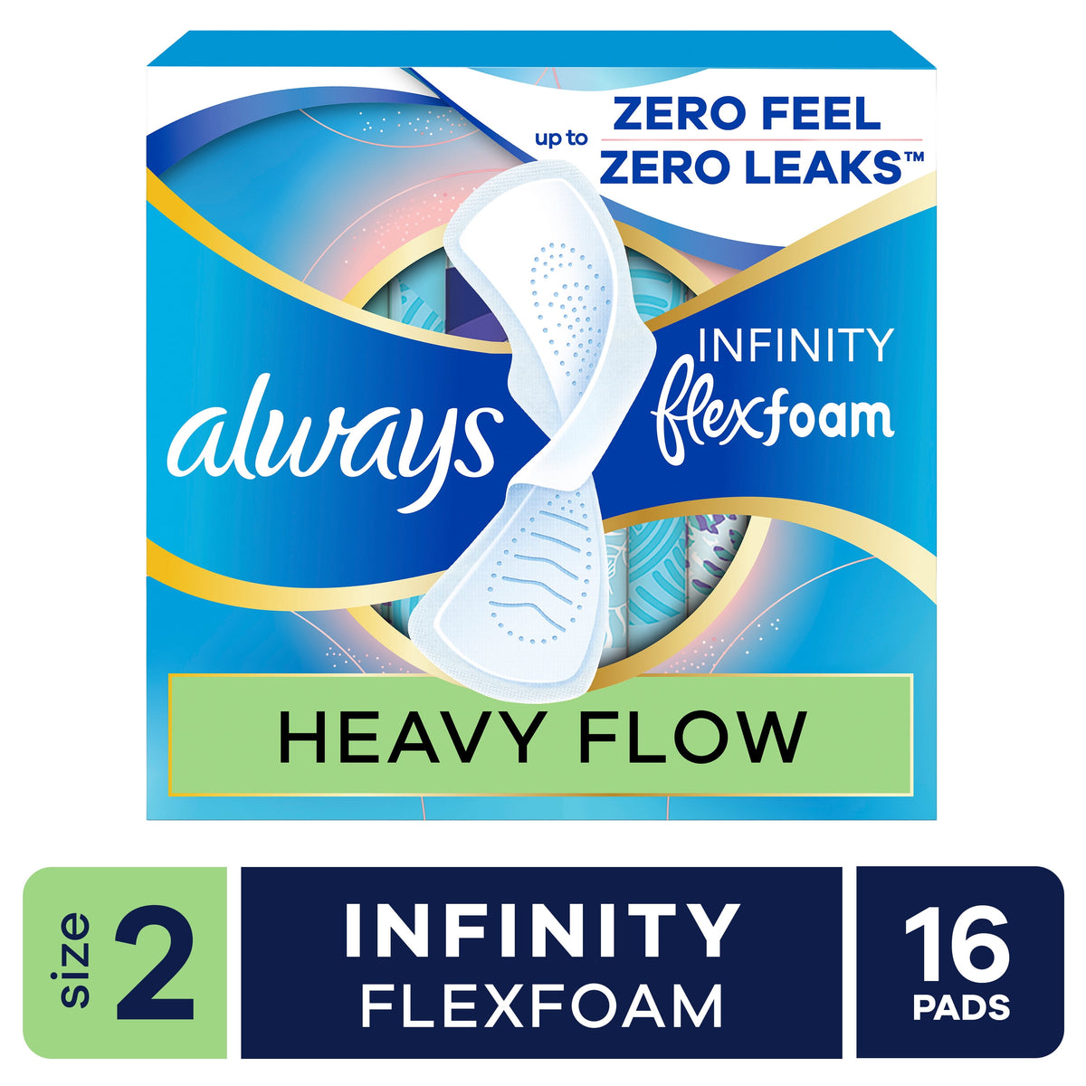 Always Infinity FlexFoam Pads, Size 2, Heavy, Wings, Unscented, 16 Count