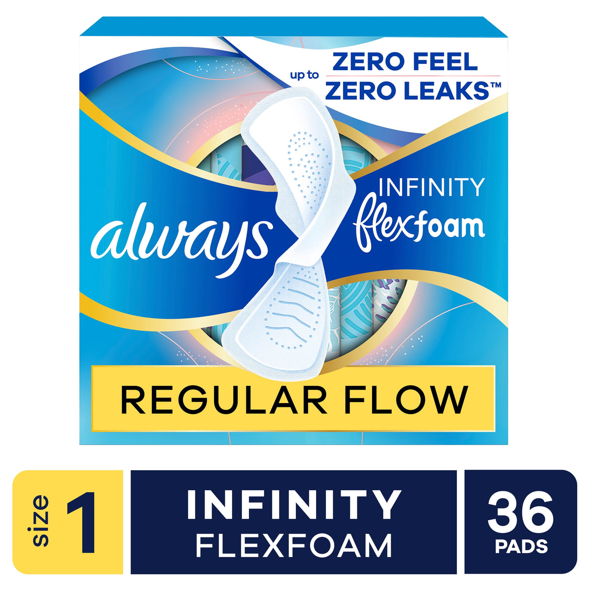 Always Infinity Pads, Size 1, Regular, with Wings, 36 Count