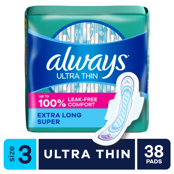 Always Ultra Thin Daytime Pads with Wings, Size 3, Unscented, 38 Count