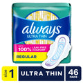 Always Ultra Thin Pads with Wings, Size 1, Regular, 46 Count