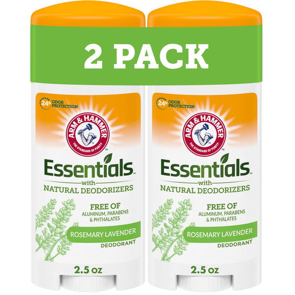 ARM & HAMMER Essentials Deodorant, Fresh Rosemary Lavender, with Natural Deodorizers, 2.5 oz, 2 Ct