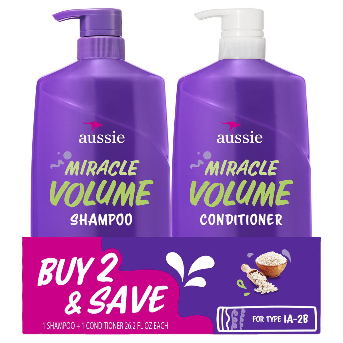 Aussie Miracle Volume Shampoo and Conditioner Set for All Hair Types, 26.2 fl oz