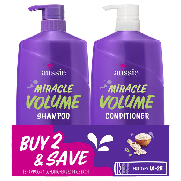 Aussie Miracle Volume Shampoo and Conditioner Set for All Hair Types, 26.2 fl oz