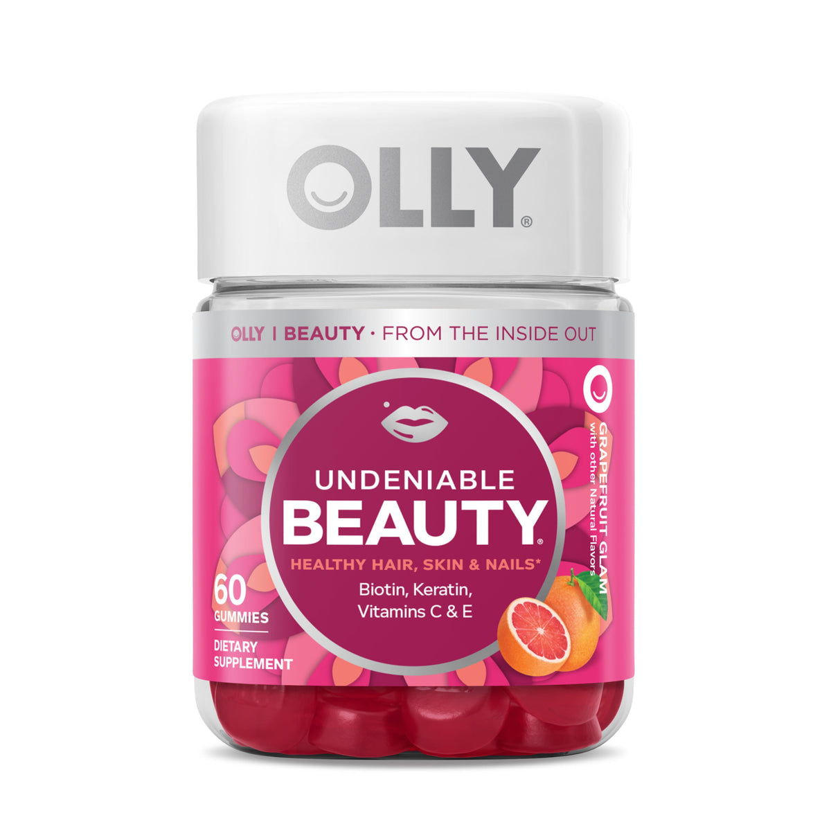 OLLY Undeniable Beauty Gummies, Biotin, Keratin, Supplement for Hair, Skin, Nails, 60 Count