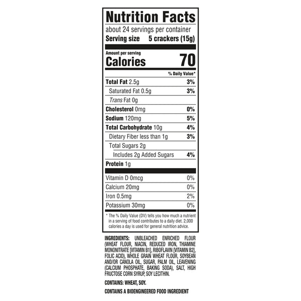 RITZ Whole Wheat Crackers, Snacks for Kids and Adults, Lunch Snacks, 12.9 oz