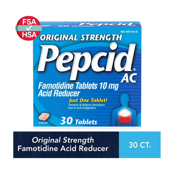 Pepcid AC Original Strength Heartburn Medicine, 10mg Famotidine, 30 Count