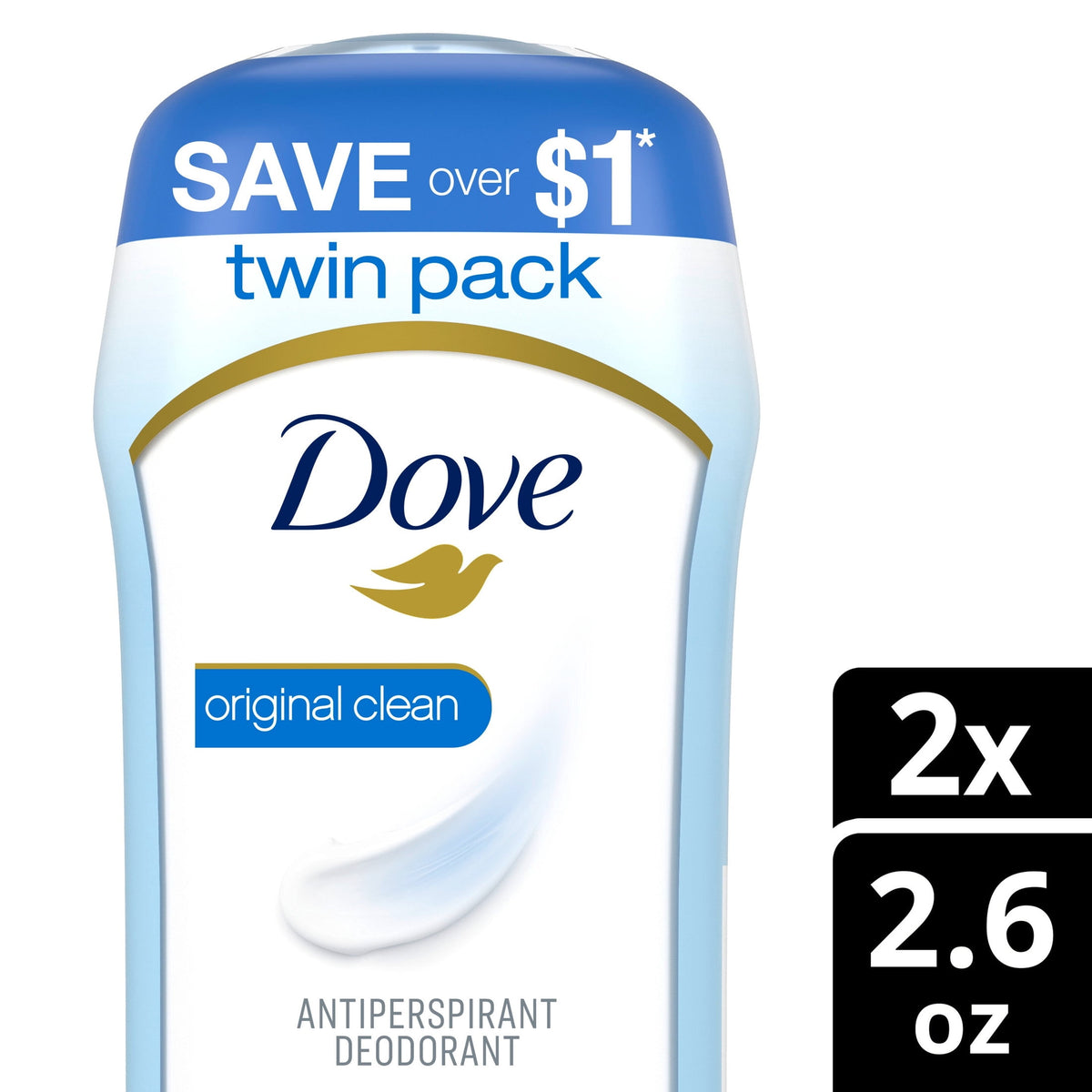 Dove Invisible Solid Antiperspirant Deodorant Stick For Women, Original Clean, For All Day Underarm Sweat & Odor Protection ,2.6 oz 2 Count