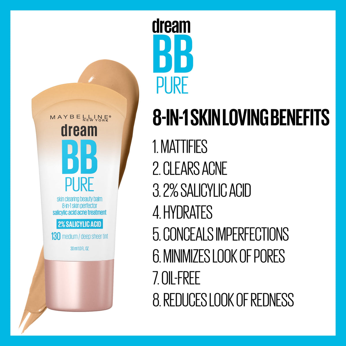 Maybelline Dream Pure 8 in 1 Skin Perfector BB Cream, Light Medium, 1 fl oz