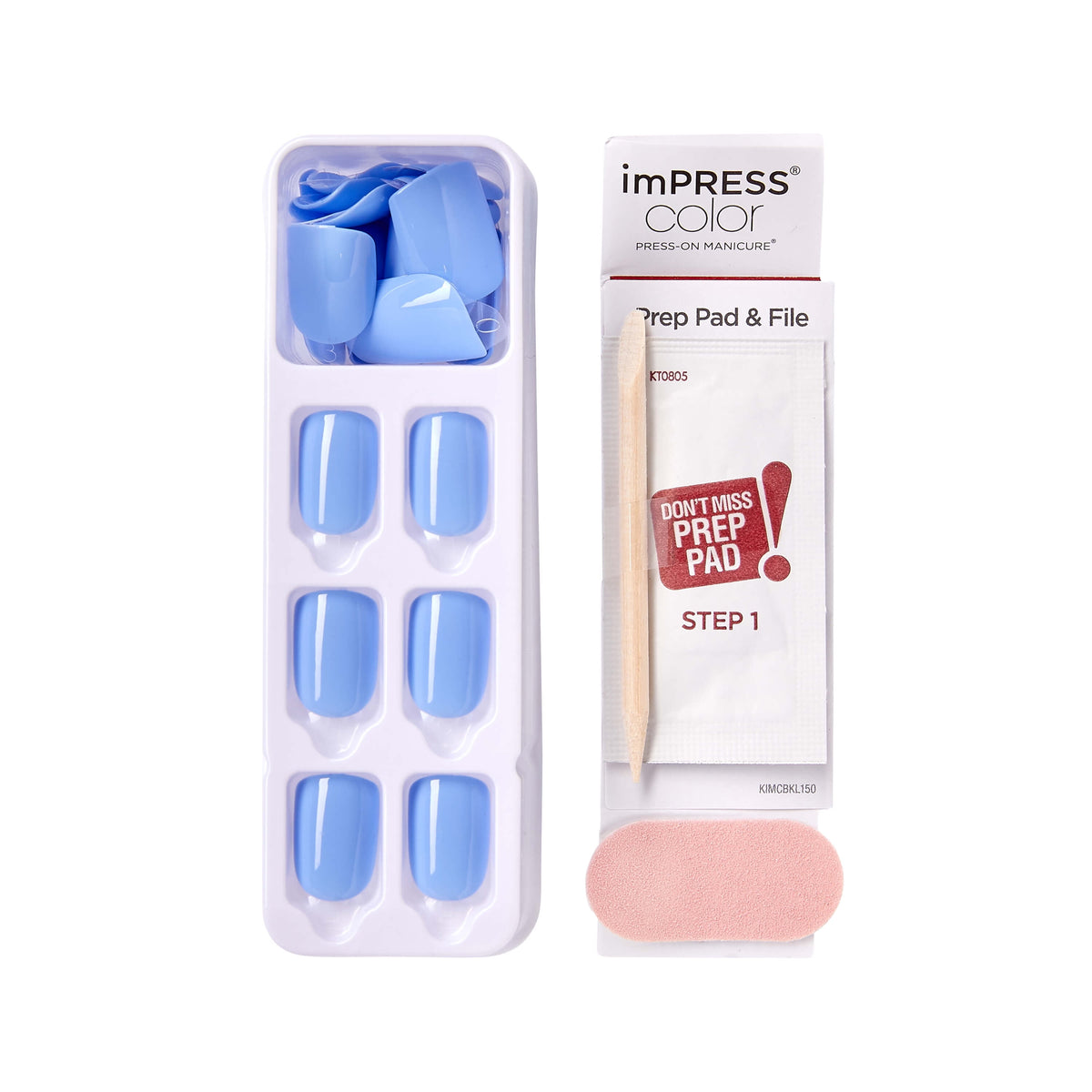 Impress Color Press On Nails, No Glue Needed, Solid Blue, Short Squoval, 30 Ct.