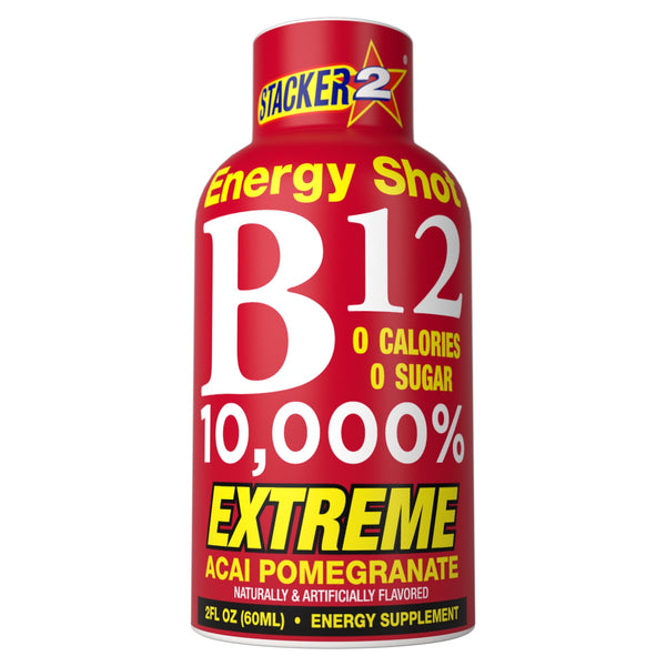 Stacker 2 B12 10,000% Energy Shot Acai Pomegranate, 2 fl oz, 6 count