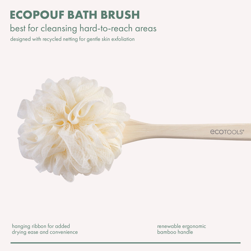 EcoTools EcoPouf Bath Brush, Loofah & Handle, Recycled Mesh Netting, for Adults, 1 Count