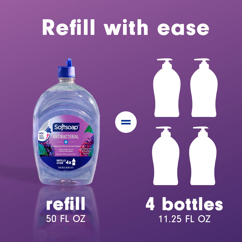 Softsoap Antibacterial Liquid Hand Soap, New Easy Pour Spout, White Tea and Berry Scent, 50 fl oz