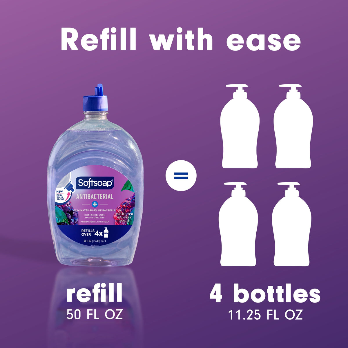 Softsoap Antibacterial Liquid Hand Soap, New Easy Pour Spout, White Tea and Berry Scent, 50 fl oz
