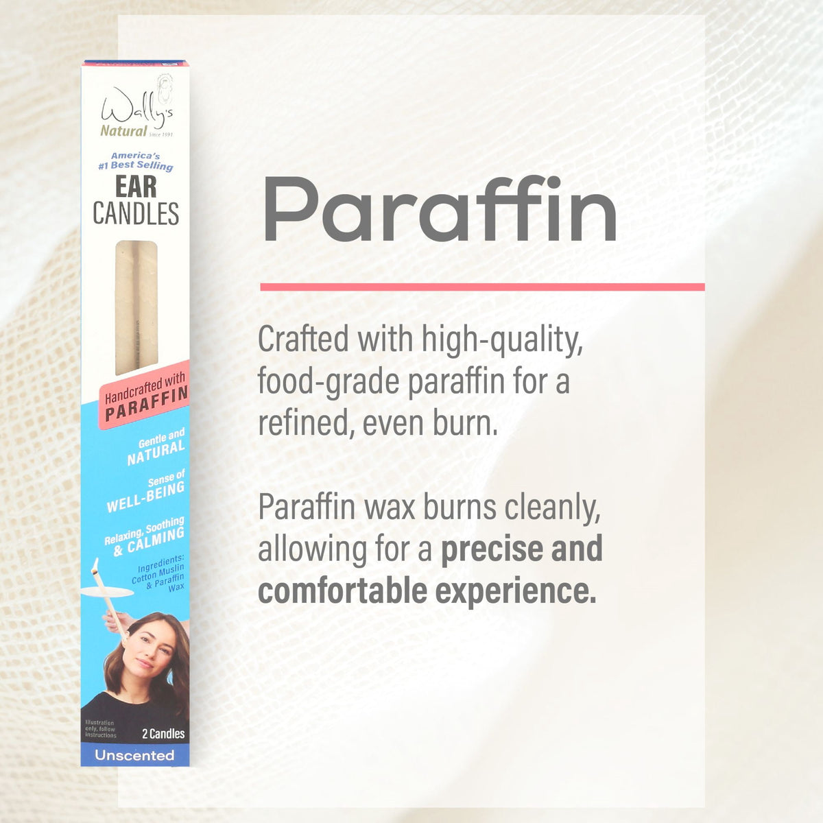 Wally's Natural Unscented Paraffin Ear Candles, 2 pack