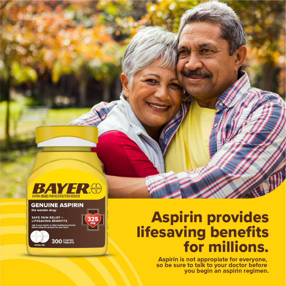 Bayer Genuine Aspirin 325 mg Coated Tablets for Multi-symptom pain relief and Headache Relief, 200 Count