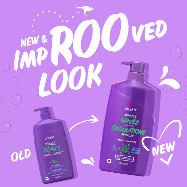 Aussie Miracle Waves Anti-Frizz Hemp Paraben-Free Shampoo, 26.2 fl oz for All Hair Types