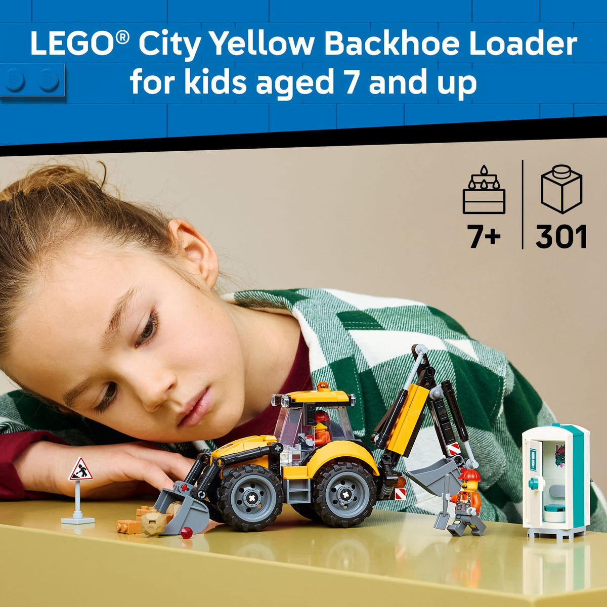 LEGO City Yellow Backhoe Loader Construction Building Toy 60480, Ages 7+