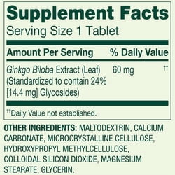Spring Valley Ginkgo Biloba Tablets for Memory and Circulation Support, 60 mg, 240 Count