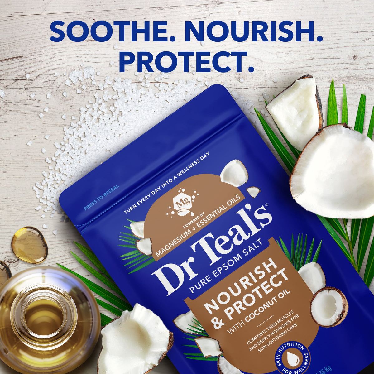 Dr Teal's Epsom Salt Magnesium Soak, Nourish & Protect with Coconut Oil, 3 lbs